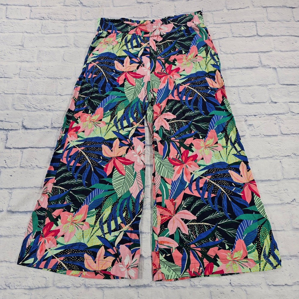 LOFT Womens Wide Leg Tropical Floral Pants - Navy, Pink, Green